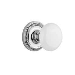 Rope Rosette With White Porcelain Knob In Bright Chrome
