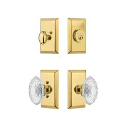 Studio Entry Set With Crystal Victorian Knob In Polished Brass