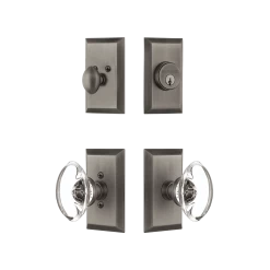 Studio Entry Set With Oval Clear Crystal Knob In Antique Pewter