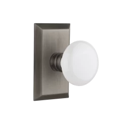 Studio Short Plate With White Porcelain Knob In Antique Pewter