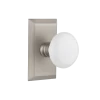 Studio Short Plate With White Porcelain Knob In Satin Nickel