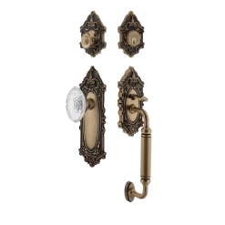 Victorian Plate C Grip Entry Set Crystal Victorian Knob In Antique Brass