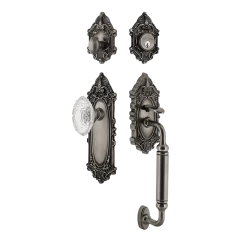 Victorian Plate C Grip Entry Set Crystal Victorian Knob In Antique Pewter