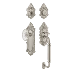 Victorian Plate C Grip Entry Set Crystal Victorian Knob In Satin Nickel