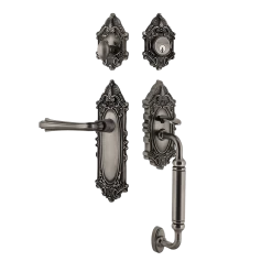 Victorian Plate C Grip Entry Set Fleur Lever In Antique Pewter