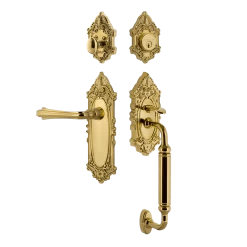 Victorian Plate C Grip Entry Set Fleur Lever In Polished Brass
