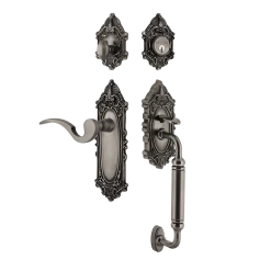 Victorian Plate C Grip Entry Set Manor Lever In Antique Pewter