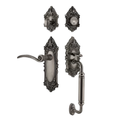 Victorian Plate C Grip Entry Set Swan Lever In Antique Pewter