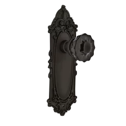Victorian Long Plate With Black Crystal Knob In Oil-Rubbed Bronze