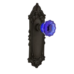 Victorian Long Plate With Cobalt Crystal Knob In Oil-Rubbed Bronze