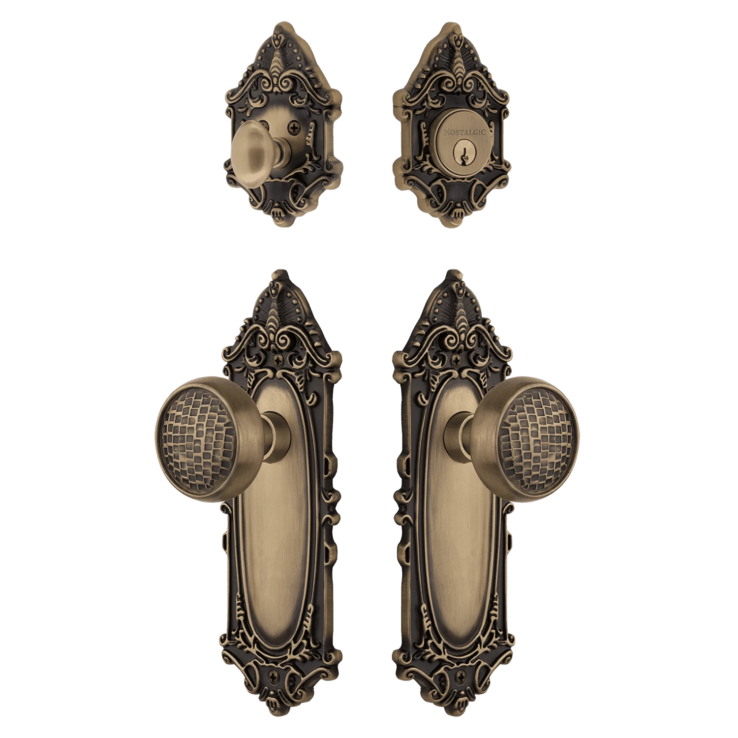 Victorian Entry Set With Craftsman Knob In Antique Brass 3 Victorian Entry Set With Craftsman Knob In Antique Brass