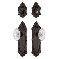 Victorian Entry Set With Crystal Victorian Knob In Timeless Bronze