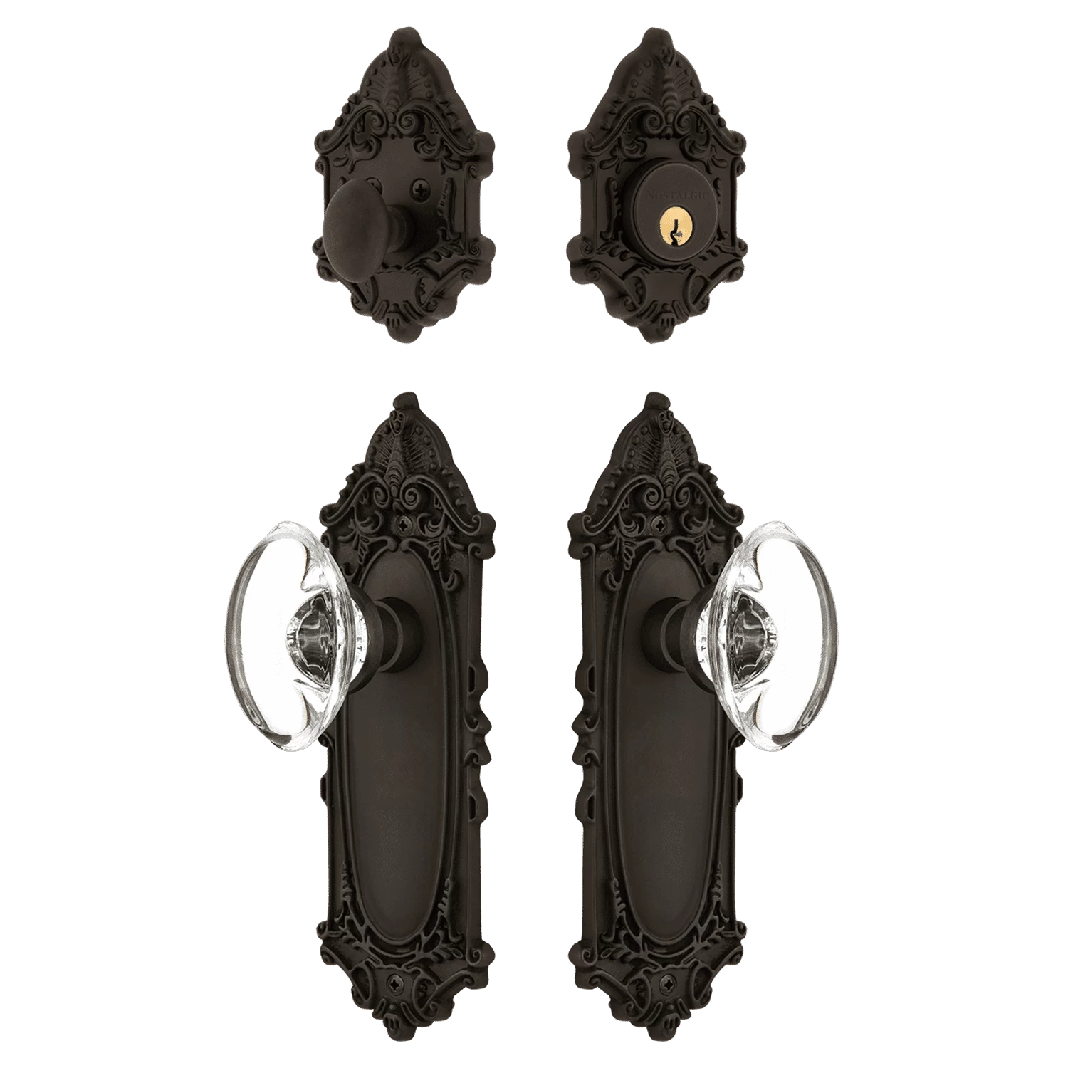 Victorian Entry Set With Oval Clear Crystal Knob In Oil-Rubbed Bronze 3 Victorian Entry Set With Oval Clear Crystal Knob In Oil-Rubbed Bronze