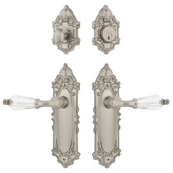 Victorian Entry Set With Parlour Crystal Lever In Satin Nickel