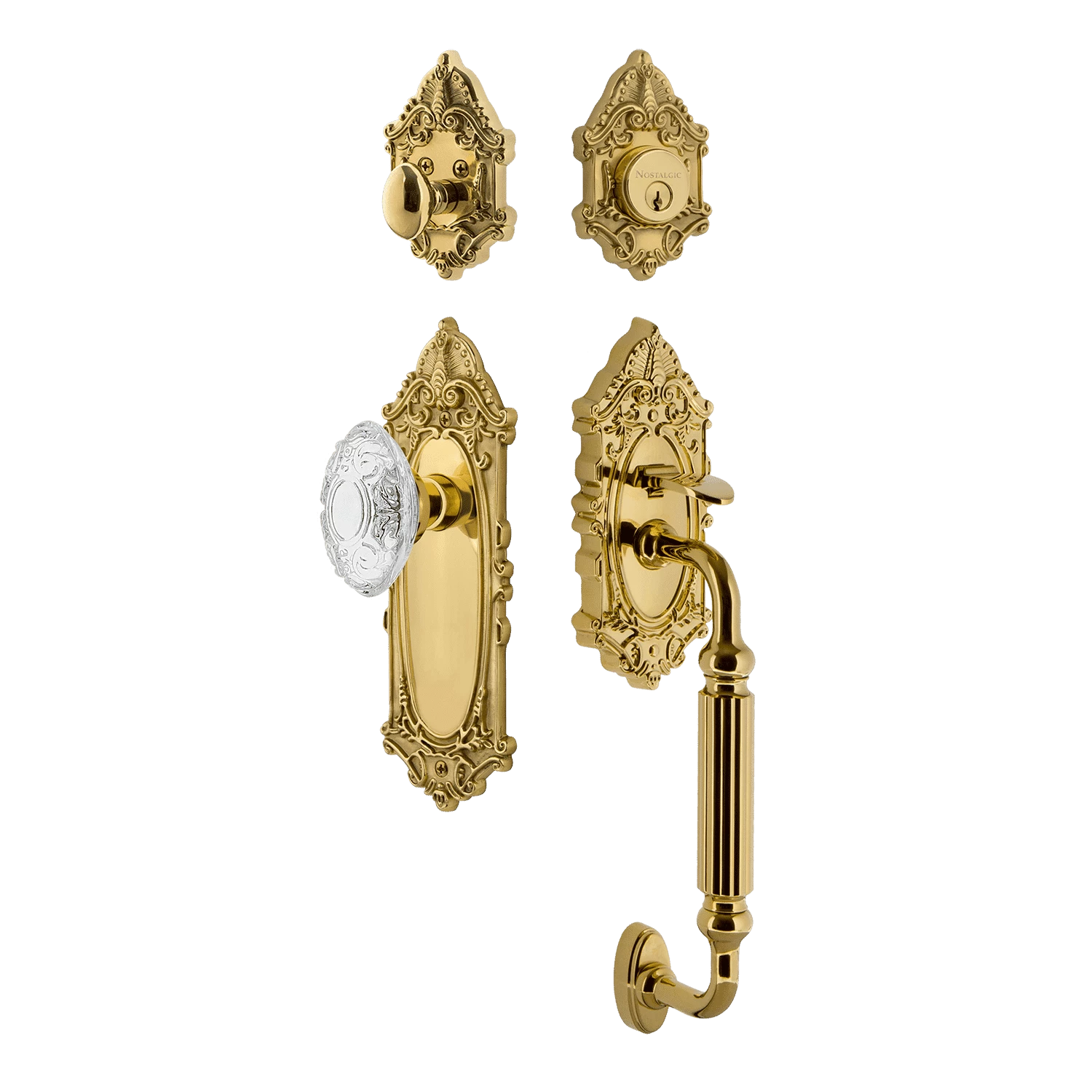 Victorian Plate F Grip Entry Set Crystal Victorian Knob In Polished Brass 3 Victorian Plate F Grip Entry Set Crystal Victorian Knob In Polished Brass