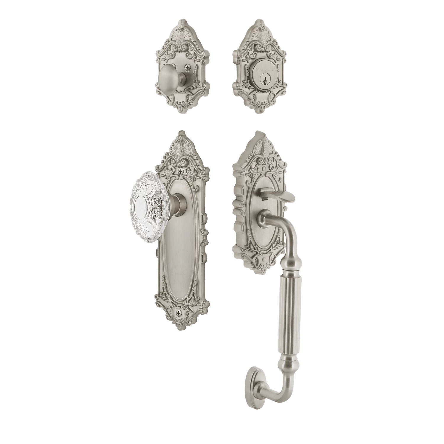 Victorian Plate F Grip Entry Set Crystal Victorian Knob In Satin Nickel 3 Victorian Plate F Grip Entry Set Crystal Victorian Knob In Satin Nickel