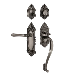 Victorian Plate S Grip Entry Set Fleur Lever In Antique Pewter