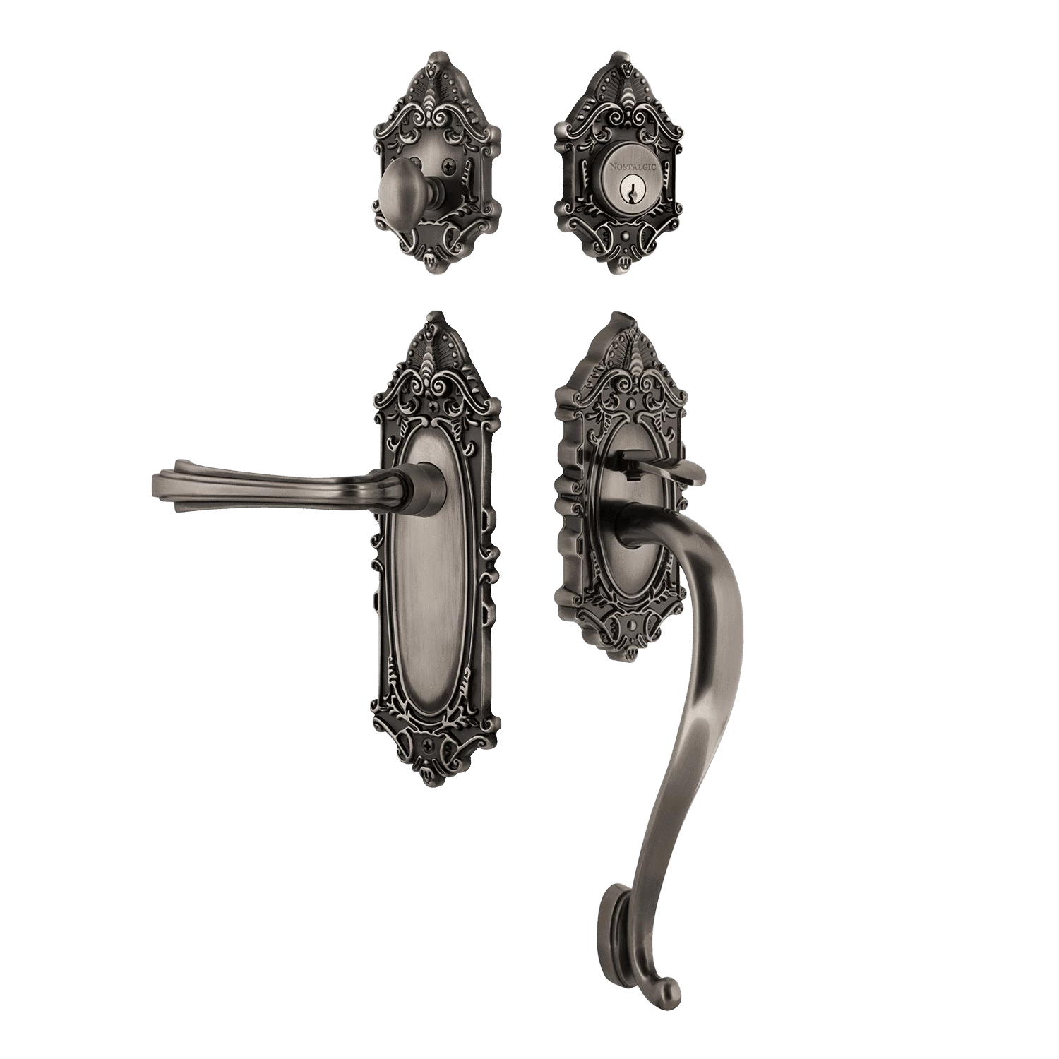 Victorian Plate S Grip Entry Set Fleur Lever In Antique Pewter 3 Victorian Plate S Grip Entry Set Fleur Lever In Antique Pewter