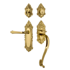 Victorian Plate S Grip Entry Set Fleur Lever In Polished Brass