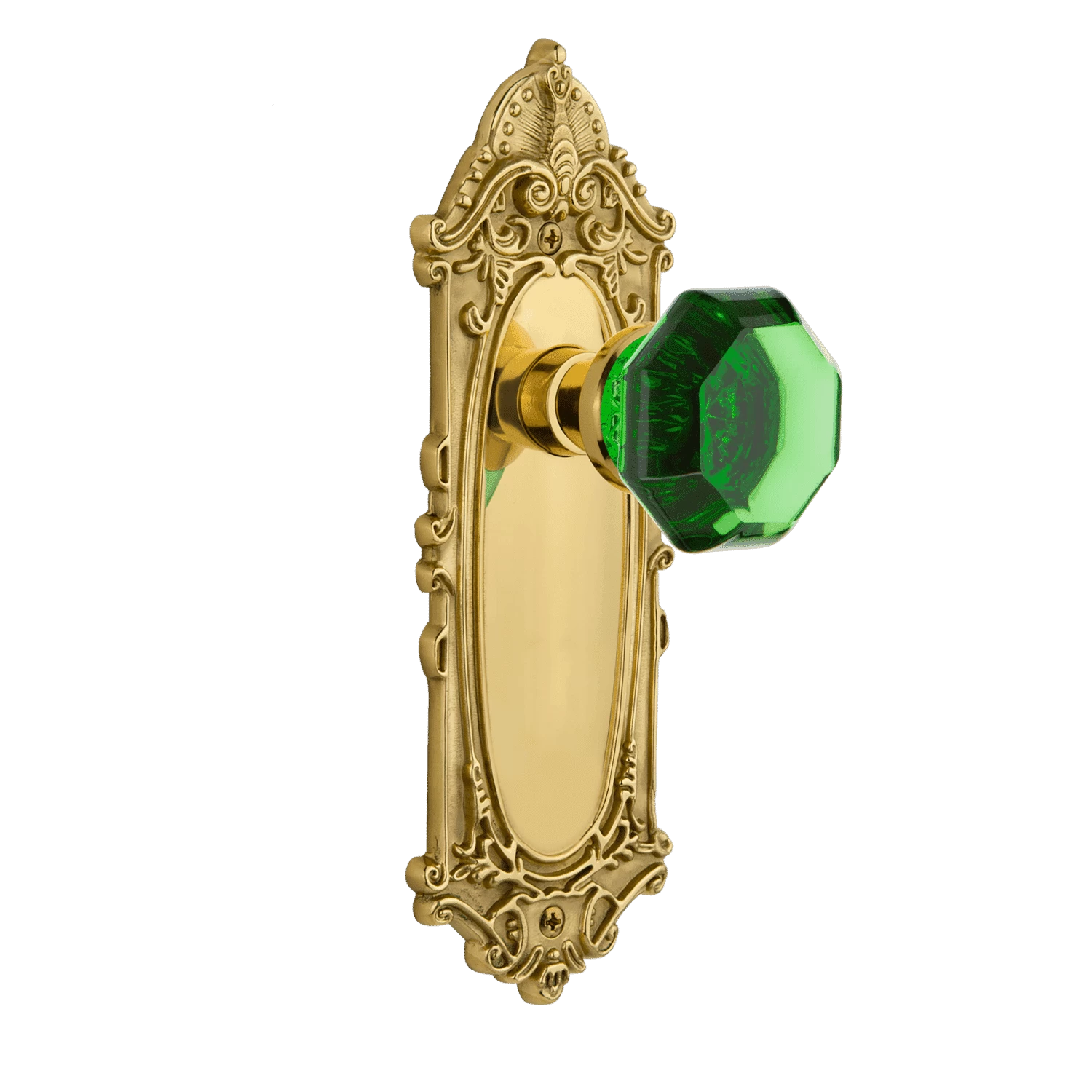 Victorian Long Plate With Emerald Waldorf Knob In Polished Brass 3 Victorian Long Plate With Emerald Waldorf Knob In Polished Brass