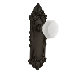 Victorian Long Plate With White Waldorf Knob In Oil-Rubbed Bronze